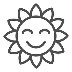 Sunflower line icon, mother day concept. Vector graphics. Sun with face smile sign on white background, outline style icon for mobile or web design.