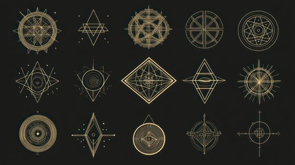 Collection of Golden Geometric Sacred Symbols
