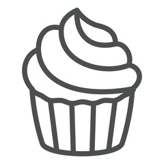 Cake with cream line icon, sweets pastry concept. Vector graphics. Sweet cream cupcake, bakery sign on white background, outline style icon for mobile or web design.