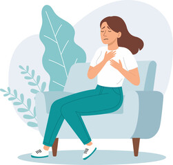 Illustration of a young woman with stomach pain and Menstrual Cramps