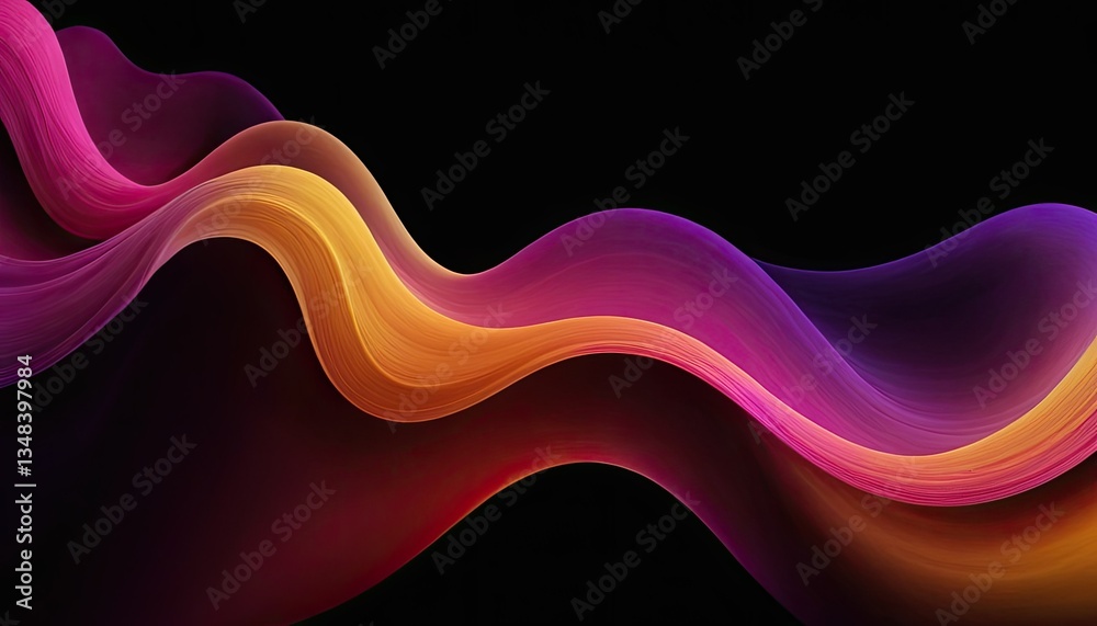 Poster wave lines trails flowing dynamic in diverse colors isolated on black background abstract futuristic