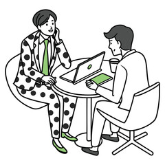 Business Meeting Collaboration - Vector Line Art Illustration