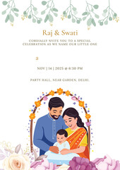 indian traditional look baby naming ceremony or cradle ceremony character design work template