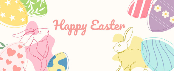 Happy Easter vector card. Hand-drawn design of Spring greeting card. Vertical card with egg, spring flowers, leaves