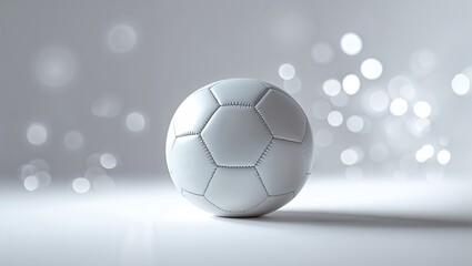 Obraz premium Soccer ball positioned on a minimalist surface with a soft focus background featuring bokeh lights