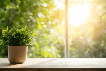 Sunlight filters through leaves, illuminating vibrant potted pla