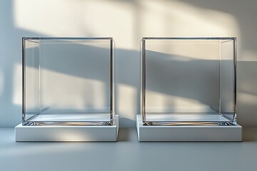 Empty 3D shelf in a modern office interior with furniture and minimalistic design
