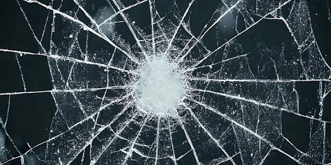 Fototapeta premium Sharp Cracked Glass Texture Showing Impact Fractures on Dark Surface