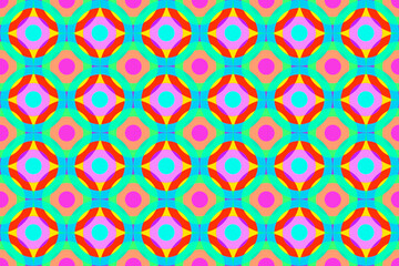 ピンクやエメラルドグリーンや赤などの重なり合う多重の円のシームレス模様