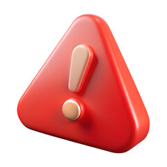 3D Red Warning Symbol with Exclamation Mark