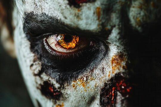 closeup of a terrifying zombie face with eerie eyes and decayed skin styled for halloween invoking a sense of horror and creepiness perfect for spookythemed projects