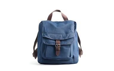 Naklejka premium A blue backpack with two straps and a leather handle, designed for comfort and style. 