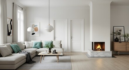 Modern Cozy Living Room with Fireplace