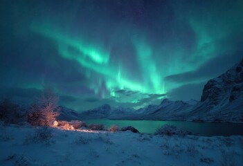 Aurora Borealis in a Snowy Landscape