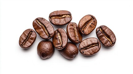 Naklejka premium Freshly Roasted Coffee Beans on White Background for Beverage and Culinary Concepts