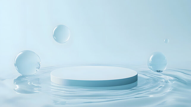 A light blue water droplet surrounds the circular display stand.
