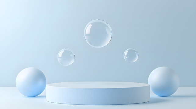 Product display image of transparent bubbles on a light blue background