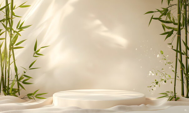 Minimalist green plant light and shadow product display background