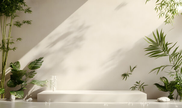 Wabi-sabi style green plant background e-commerce advertising materials