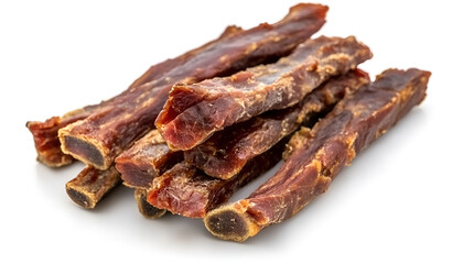 Fried pork - Dry pork sticks on white background