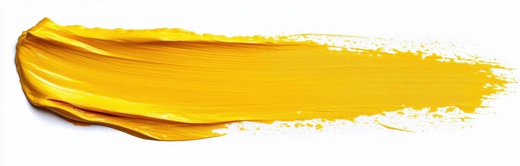 Vibrant Yellow Brushstroke on White Background Abstract Expressionism Textured Paint Element