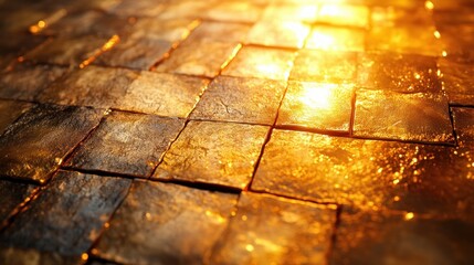 Metallic Copper Mosaic Tile Pattern with Warm Ambient Lighting and Intricate Texture