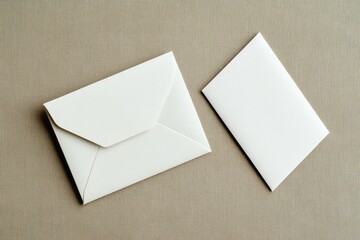 Two blank white envelopes on a beige background