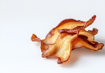 Fototapeta premium Crispy Bacon Strips on White Background Perfect for Food Photography, Culinary Use, or as Ingredient in Recipes and Gastronomic Designs
