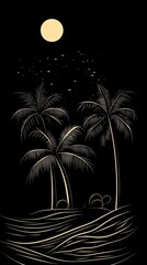 Palm Trees Under Moonlight Desert Night Scene