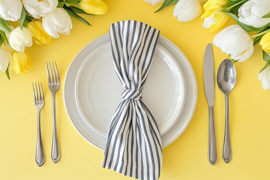 Spring table setting with tulips
