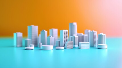 Obraz premium Miniature Cityscape Model on Vibrant Background