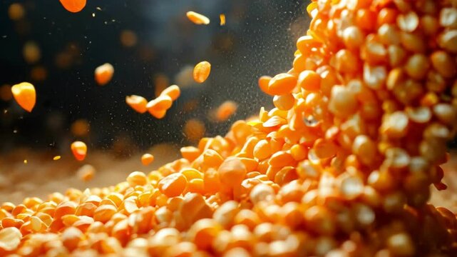 Golden corn kernels showcase vibrant orange texture, celebrating richness of food and agriculture during harvest season.