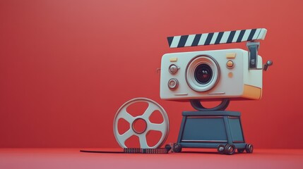 Retro Film Camera on Red Background