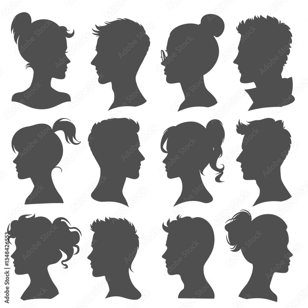 Canvas Prints a collection of twelve silhouettes, each displaying the profile of a different person's head. the st