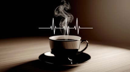 Preparation for medical school concepts. A steaming cup of coffee with heartbeat lines symbolizes energy and life.