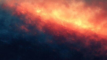 Naklejka premium digital artwork depicting a dramatic and fiery sky features a vivid gradient of colors, transitioning from deep blues to intense oranges and reds resembling a burning horizon