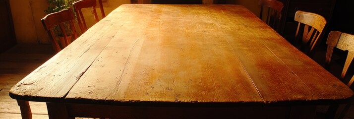 Large, light-colored wooden table with rustic planks