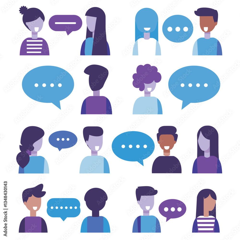 Canvas Prints group communication shown through illustrated characters each with a speech bubble. a diverse collec