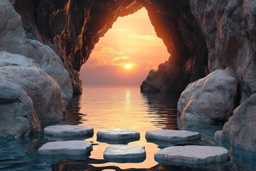 Minimalist Black Stone and Rock Background for Podium Display and Showcase in 3D Rendering