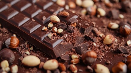 Delicious dark chocolate bar with assorted nuts, a gourmet indulgence