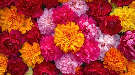 Vibrant floral arrangement with pink, red, and orange flowers.