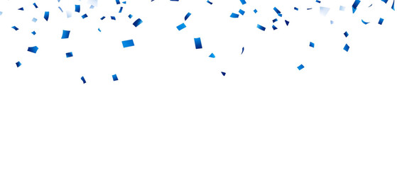Blue confetti falling on a white background for a celebration.
