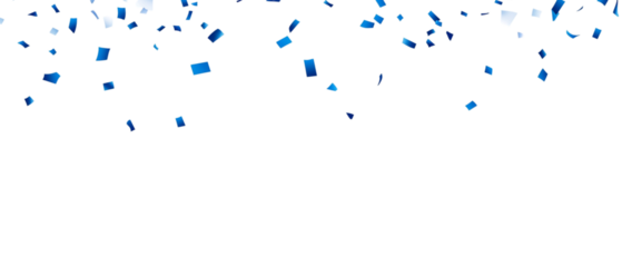 Blue confetti falling on a white background for a celebration.
