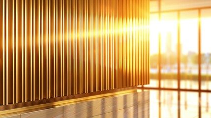 Golden wall panel interior with sunlight
