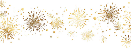 Image of a simple golden firework border pattern, isolated on a white background.

