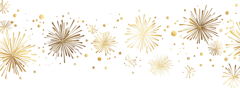 Image of a simple golden firework border pattern, isolated on a white background.
