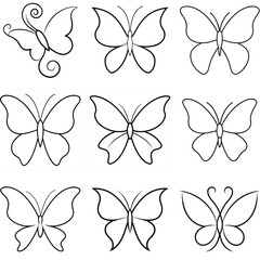 Set of Butterfly Line art  icon vector