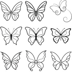 Obraz premium Set of Butterfly Line art icon vector
