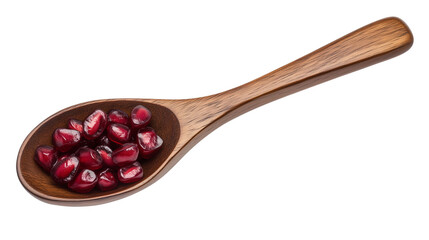 "Pomegranate Seeds in Wooden Spoon on Transparent Background 