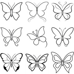 Obraz premium Set of Butterfly Line art icon vector